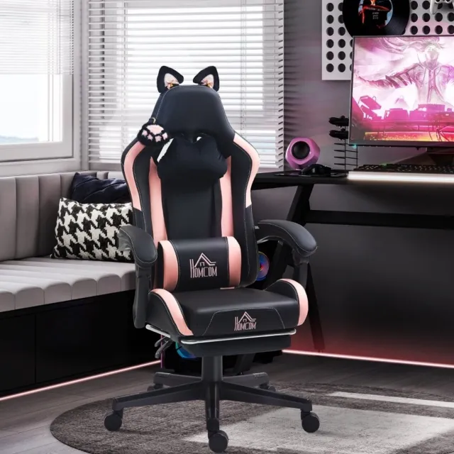 CHICFURN Gamingstoel - Hoogteverstelbaar - Met voetsteun - Zwart