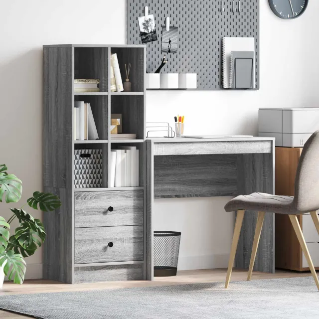 vidaXL Bureau Grijs Sonoma 125,5 x 40 x 127 cm 2 st, foto 2