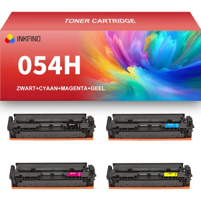 INKFIND 054H tonercartridge multipack van 4 stuks (Zwart+Cyaan+Magenta+Geel) compatibel met Canon 054 Canon 054H (Zwart+Cyaan+Magenta+Geel) toner cartridge -4-pack BK/C/M/Y Zwart x 1, Cyaan x 1, Magenta x 1, Geel x 1
