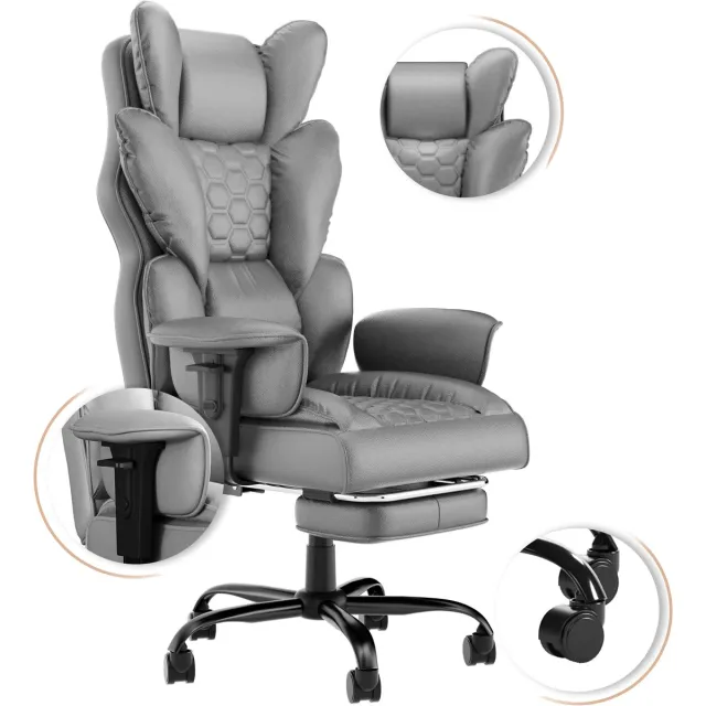 Aufun bureaustoel – ergonomisch – hoge rugleuning – PU leder – in hoogte verstelbaar – grijs Grau