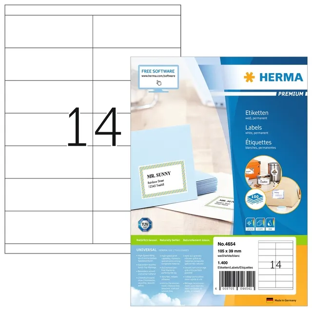 Herma Etiket HERMA 4654 105x39mm premium wit 1400 stuks