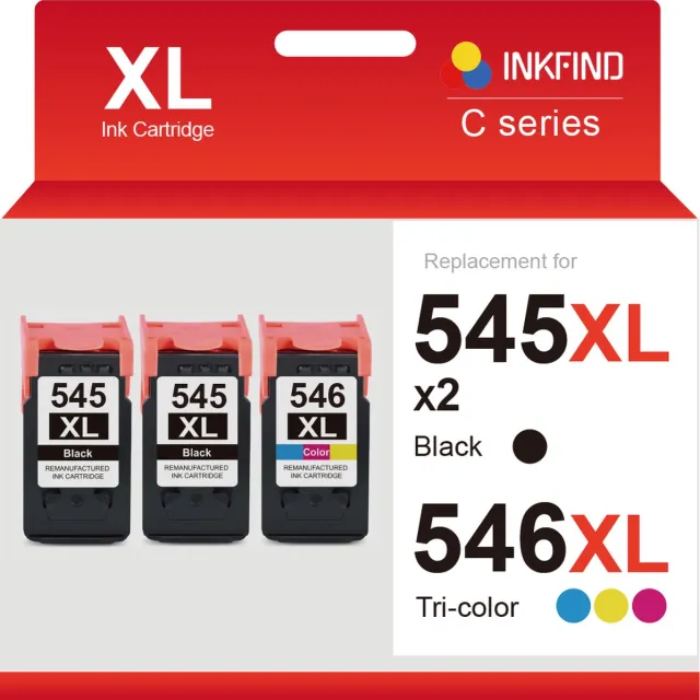 INKFIND 545XL 546XL Inktcartridge compatibel met Canon545 Canon 545 Canon546 Canon 546 Canon PG-545 PG-545XL CL-546 CL-546XL Hoge Capaciteit / 3-pack (Zwart x 2 en Kleur x 1)