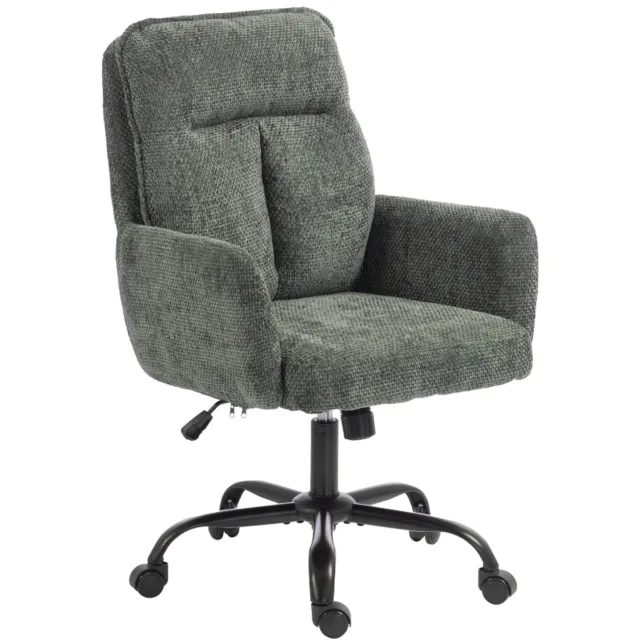 OKWISH Bureaustoel 67 x 72 x 103 cm - Brede Zitting, Verstelbare Zithoogte en Wiegfunctie - Voor Werkkamer - Metaal en Stof - Donkergroen