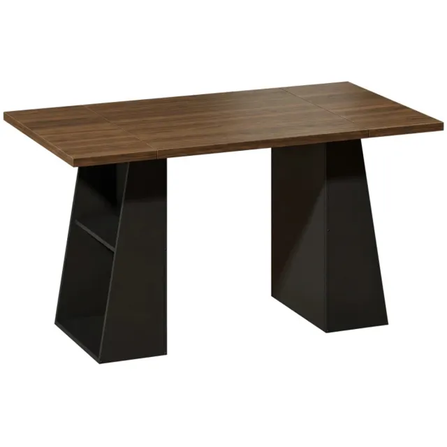 ZYLARO Bureau met 4 Open Opbergvakken - Industrieel Computerbureau - Grote Kantoortafel - Werktafel - Bureautafel - Desk - 140 x 78 x 75 cm - Bruin/Zwart bruine houtnerf, zwart