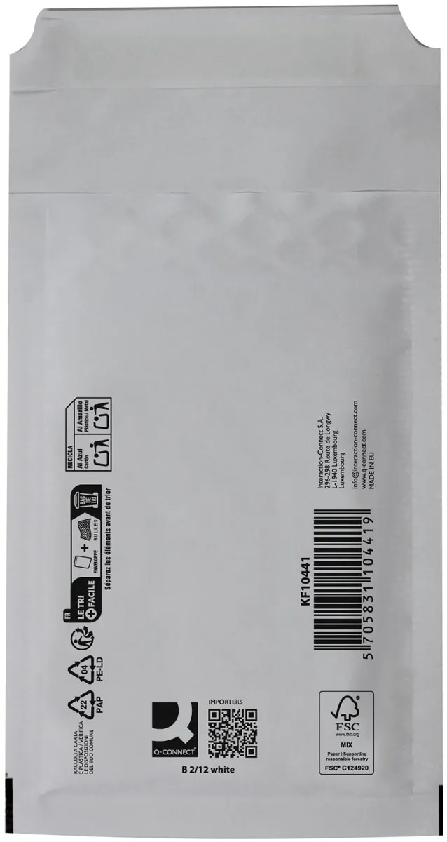 Q-CONNECT luchtkussenenveloppen, wit, 2-B, 140 x 225 mm, doos van 200 stuks