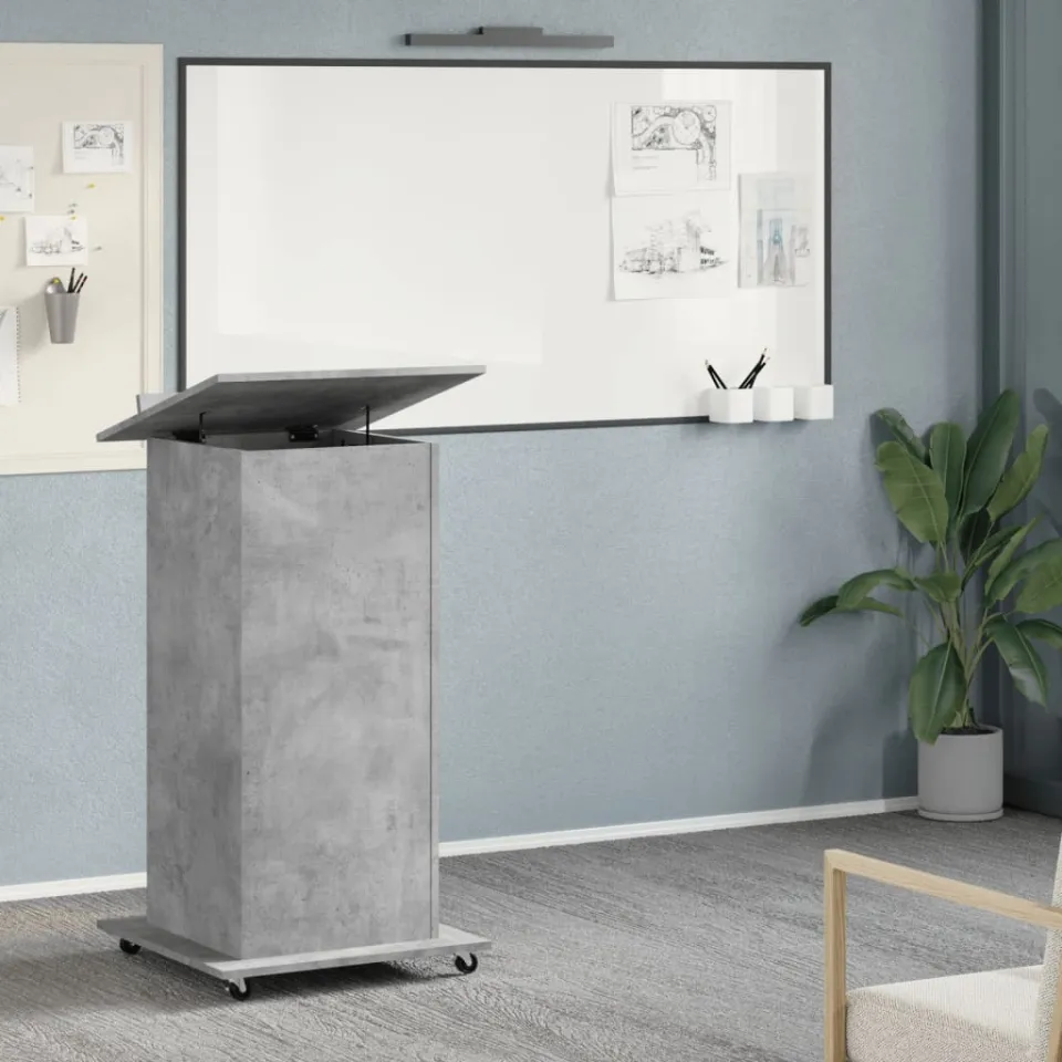 vidaXL Lessenaar met wielen en lade 55x55x107 cm hout betongrijs grijs, foto 3