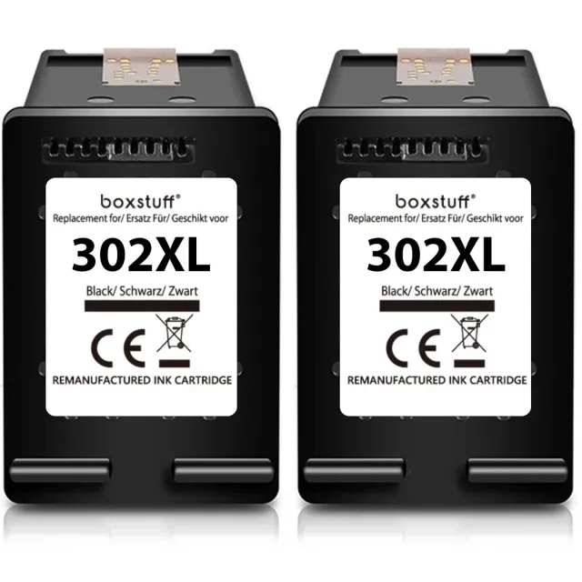 Boxstuff Inkt geschikt voor 302 XL - (F6U68AE) Compatibel met HP 302 / 302XL - Inkt Cartridge 2-Pack voor HP Deskjet 1110 / 1111 / 1112 / Envy 4510 / 4511 / 4512 / Officejet 3830 / 3831 / 3832 / 4650 / 4652 / 4654 - Multipack Zwart Zwart Multipack
