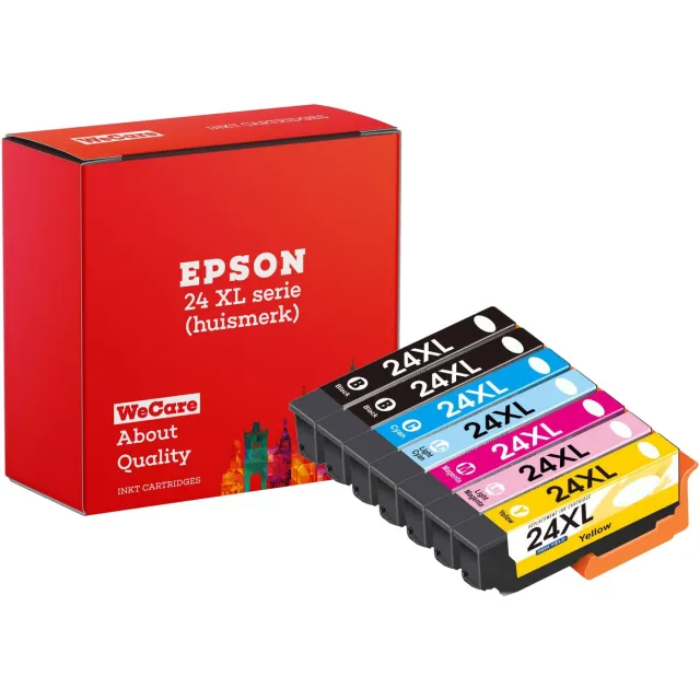 WeCare 7-pack | Geschikt voor Epson 24 / 24XL inkt cartridges - 6 stuks met 1 extra Zwart patroon - XP-65 - XP760 - XP850 - XP860 - XP950 - XP960 - XP970 Multipack 7 cartridges