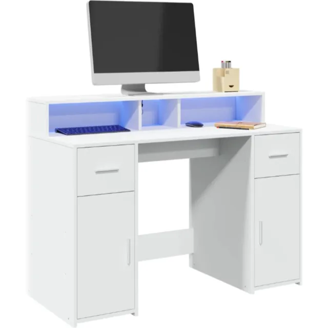 vida xl Bureau met LED verlichting 120x55x91 cm bewerkt hout wit