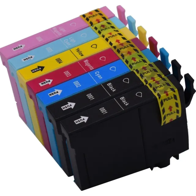 KATRIZ huismerk inkt voor|Epson 2x T0801XL Zwart+ T0802XL cyaan+ T0803XL Magenta + T0804XL Geel + T0805XL Licht Cyaan + T0806Licht Magenta | ( 7stuks) - Met chip Zwart, Cyaan, Magenta, Geel