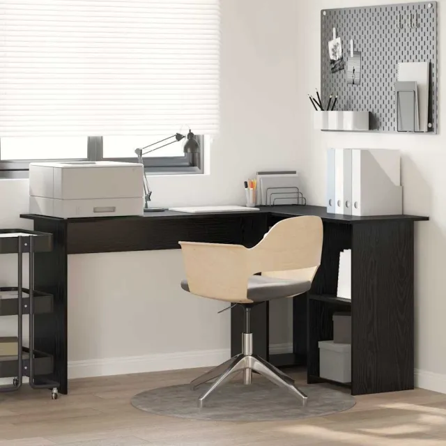 vidaXL Hoekbureau Zwart Eiken 142 x 102 x 73 cm Bewerkt hout, foto 2