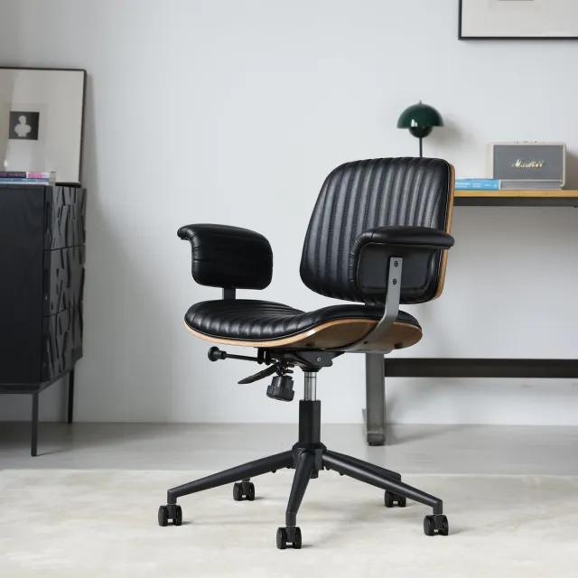 HAUSS SPOLE Bureaustoel - Ergonomisch Design - Hoogteverstelbaar En 360 Graden Draaibaar Met Wielen - Voor Thuiskantoor - Leer Metaal Zwart