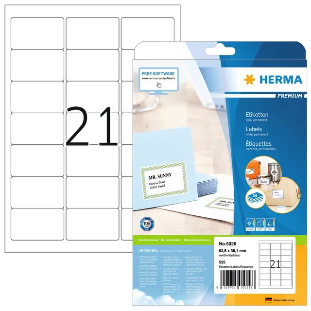 Herma Etiket HERMA 5029 63.5x38.1mm premium wit 525 stuks
