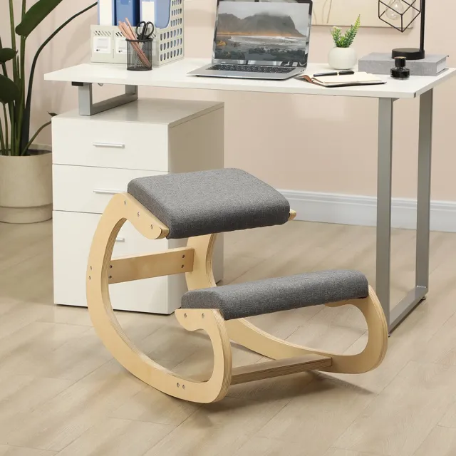 REDOM Kniehocker - Schommelende constructie - Houten frame - Grijs - Voor Homeoffice en meditatie - Volwassenen - 54,5 x 85 x 54 cm