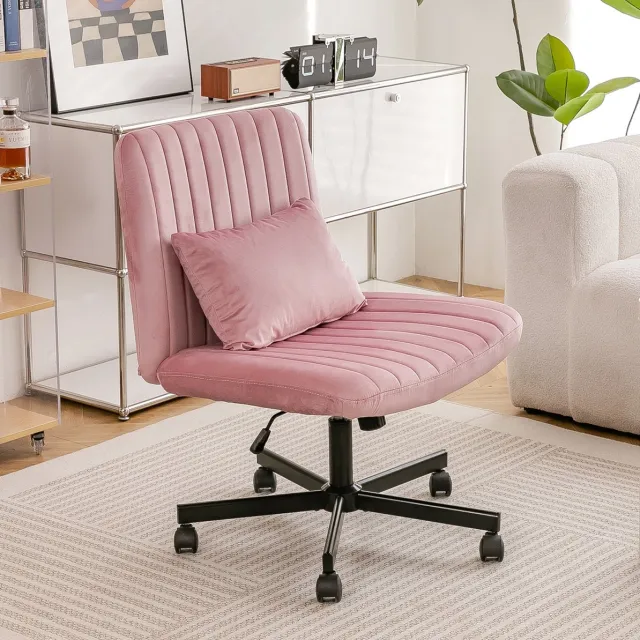 REDOM Bureaustoel - Zonder armleuningen - Draaibaar en in hoogte verstelbaar - Met wielen en extra kussen - Stoffen ontwerp - Home office - Stof - Lichtroze - 67 x 83,82 cm Light Pink