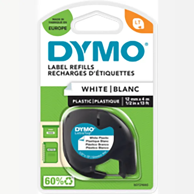Dymo LetraTag 12mm x 4m Zwart Wit Labels