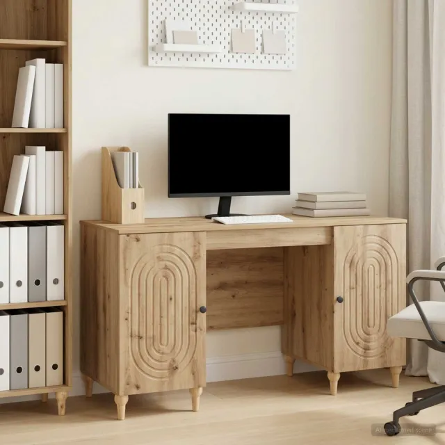 vidaXL Bureau Artisanaal eiken 142,5 x 50 x 75 cm Bewerkt hout, foto 2