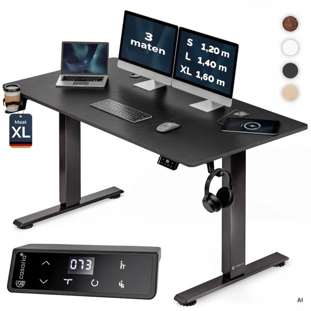 Casaria Elektrisch in Hoogte Verstelbaar Bureau 160 x 60 cm – Zwart Mattschwarz