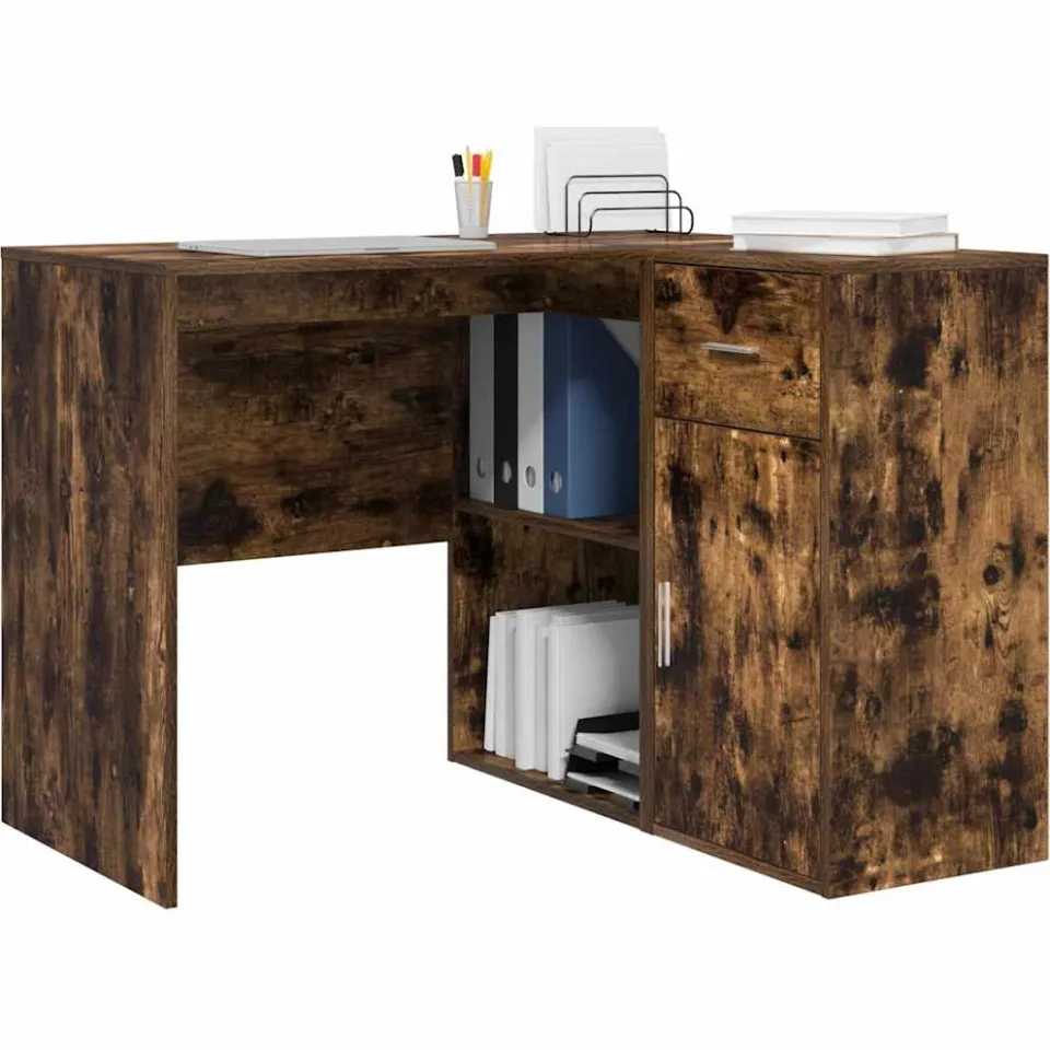 vidaXL Hoekbureau met lade met plank Gerookt eiken 102 x 88 x 75 cm Bruin