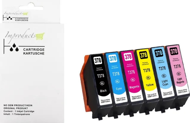 Improducts Set 6x huismerk inkt cartridge voor Epson T3791-3796 voor Epson Expression Photo XP-8500 XP-8505 XP-8600 Set 6 stuks Zwart