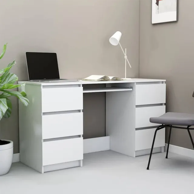 vidaXL Schrijftafel 140x50x77 cm bewerkt hout wit, foto 2