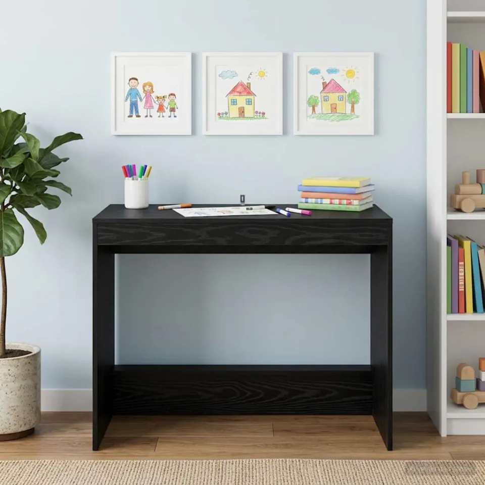 vidaXL Bed Bureau Zwart eiken Bewerkt hout 100 x 45 x 75 cm, foto 4
