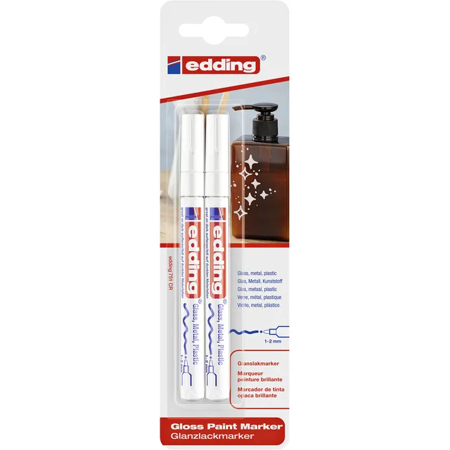 Edding Paintmarker edding 751 op oliebasis 1-2mm wit blister à 2 stuks