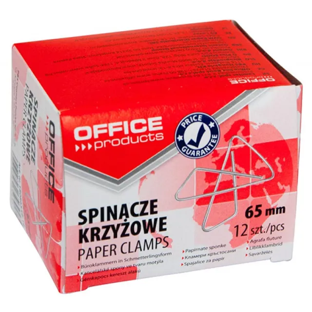 Office Products vlinderklemmen, 65 mm, gegalvaniseerd, doos van 12 stuks