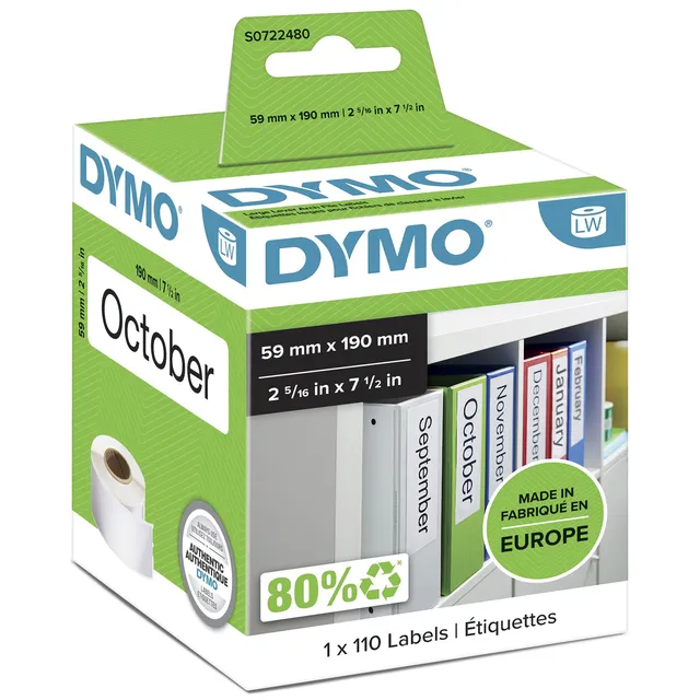 Dymo Etiket Dymo LabelWriter naamkaart ordner 59x190mm 1 rol á 110 stuks wit