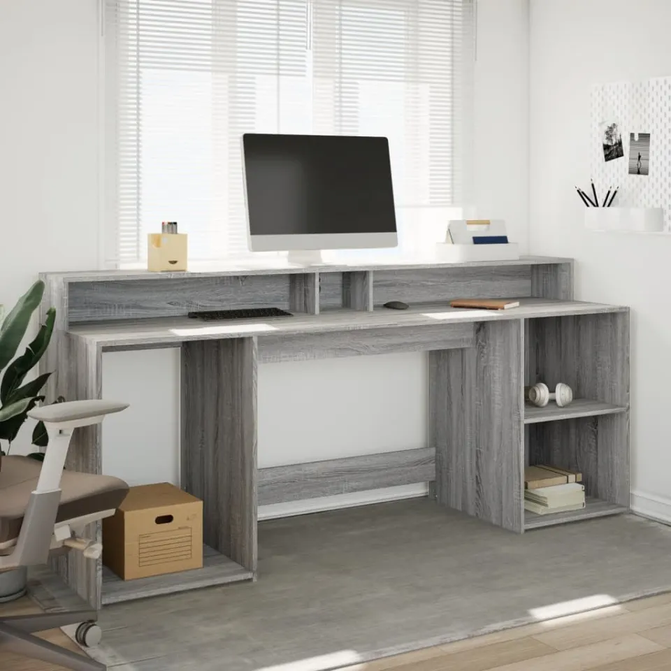 vidaXL Desk Grijs Sonoma 200 x 55 x 91 cm Engineered wood, foto 3