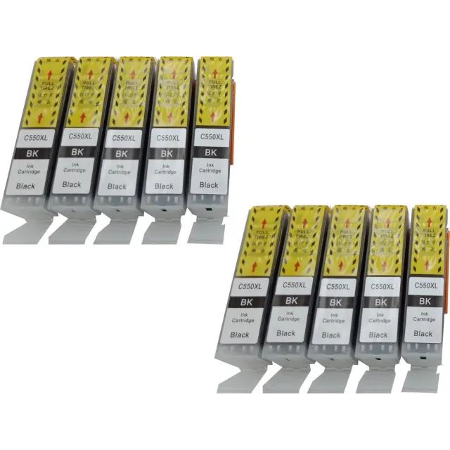KATRIZ huismerk ink Canon 10 x PGI550XL Zwart | voor Canon Pixma IP 7250/8750/IX 6800/6850/MG 5450/5500/5550/5600/5650/5655/6300/6350/6450/6600/6650/7150/7550/MX 725/925 | 10 stuks