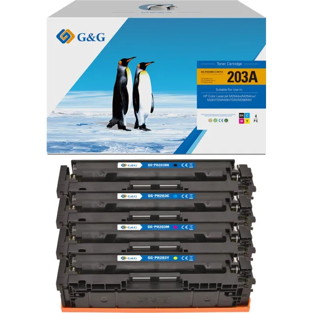 G&G 203A Toner geschikt voor HP 203A 203X - CF540A CF541A CF542A CF543A - multipack zwart, cyaan, magenta, geel