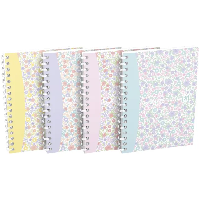 Oxford Floral softcover spiraalschrift, ft A6, 50 vel, geruit 5 mm, 4 geassorteerde designs wit