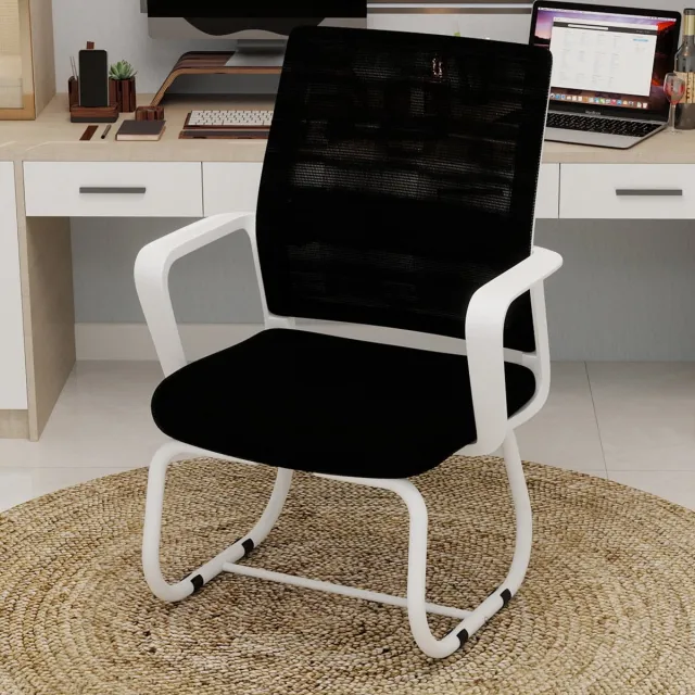 MODENUIT Bureaustoel 55x45x90 cm - Gaas Rugleuning Met Armleuningen - Voor Werkkamer - Metaal - Zwart Wit