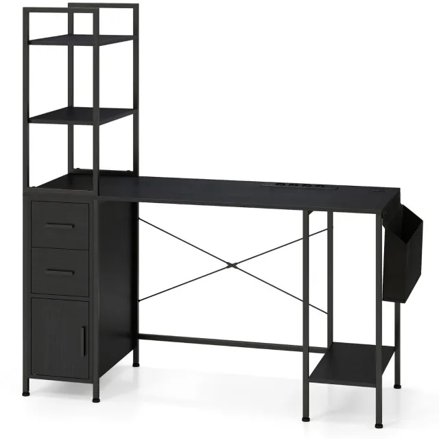 GranMaison Bureau - Bureau met Lades - Zwart - Houten Kantoormeubel - Bureau Zwart met Lade