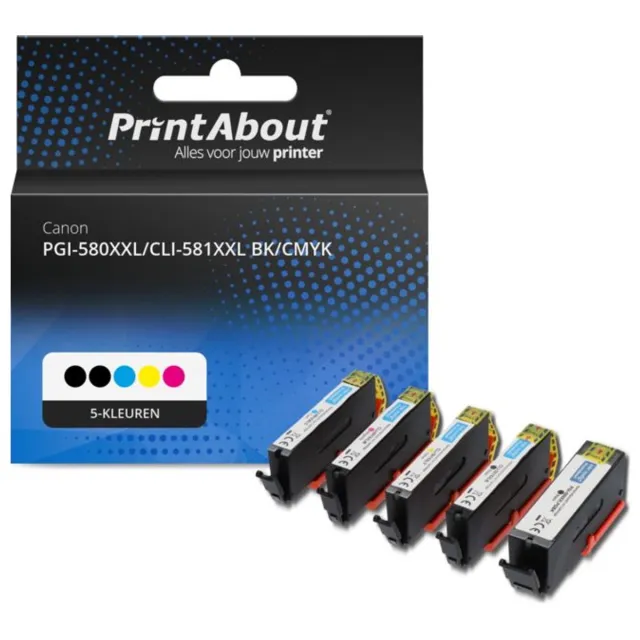 PrintAbout Huismerk Canon PGI-580XXL PGBK/CLI-581XXL BK/CMYK Inktcartridge 5-kleuren Voordeelbundel Extra hoge capaciteit