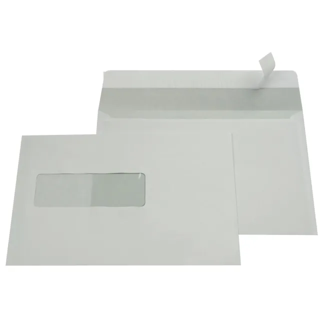 Gallery enveloppen ft 156 x 220 mm, venster links, stripsluiting, binnenzijde grijs, 500 stuks wit