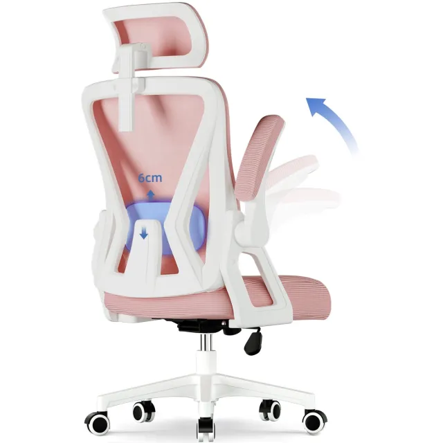 Hiaonyx bureaustoel-ergonomische bureaustoel-bureaustoelen voor volwassenenOpklapbare armleuningen-2D lendensteun-Maximale kanteling 135°-Roze