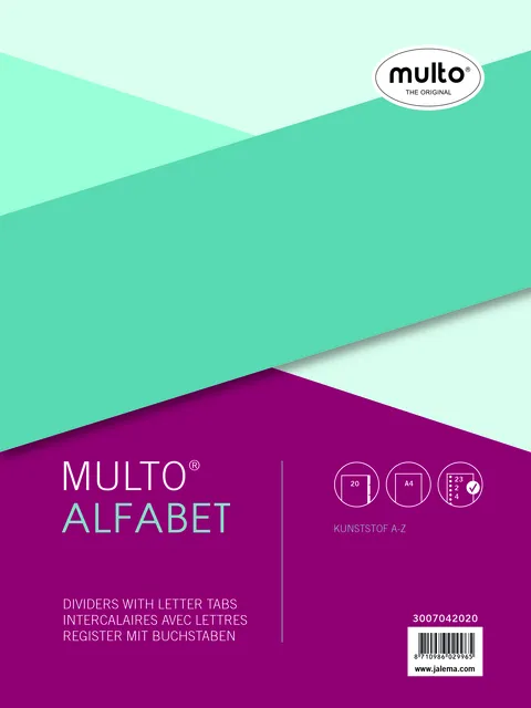 Multo Tabbladen Multo A4 23-gaats 20-delig alfabet grijs