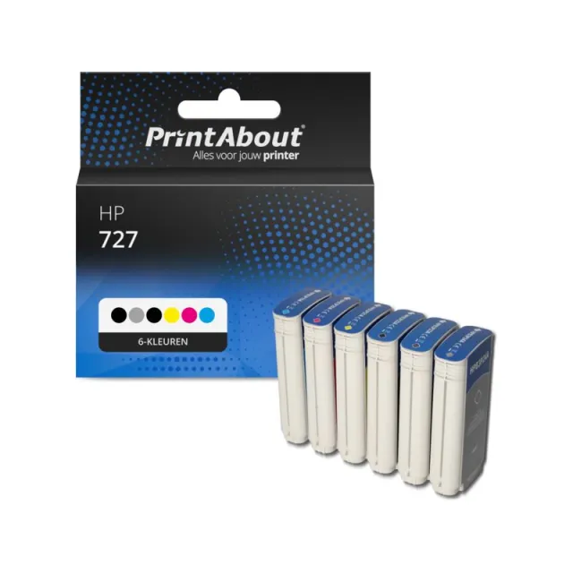 PrintAbout huismerk Inktcartridge 727 (B3P19/20/21/22/23/24A) 6-kleuren Multipack Geschikt voor HP