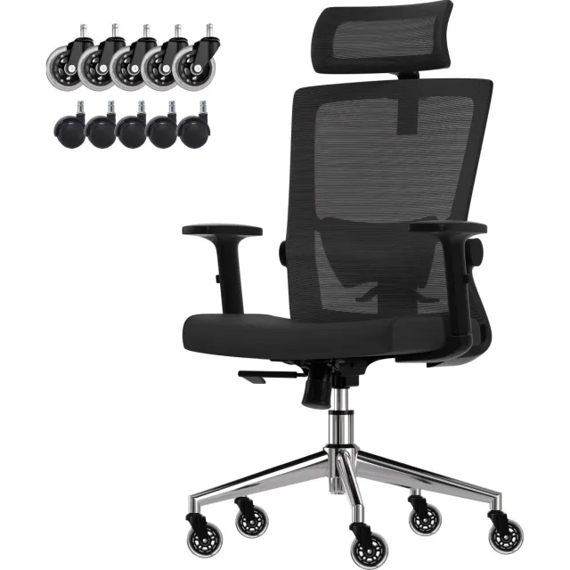 LifeGoods Ergonomische Bureaustoel - Extra Anti-Kras Wielen - NEN1335-gecertificeerd - Gamestoel - Office Chair - Volwassenen - Kantoorstoel - Zwart/Chroom
