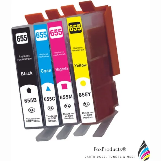 FoxProducts HP 655 655XL- 4 stuks inktcartridge geschikt voor HP HP DeskJet Ink Advantage 3525, HP DeskJet Ink Advantage 4615, HP DeskJet Ink Advantage 4625, HP DeskJet Ink Advantage 5525, HP DeskJet Ink Advantage 6525 Cyan, Magenta, Yellow, Black