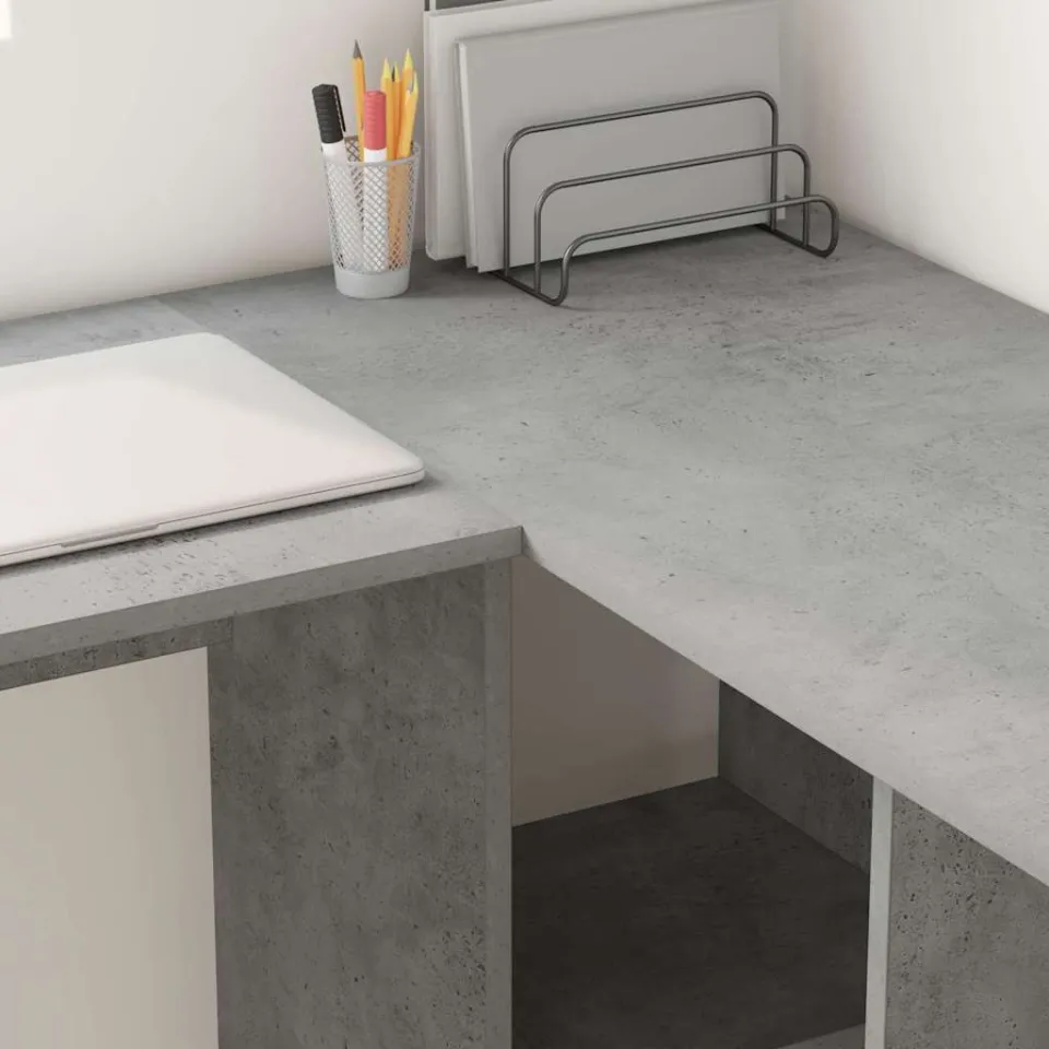 vidaXL Hoekbureau Beton Grijs 142 x 102 x 73 cm Bewerkt hout, foto 3