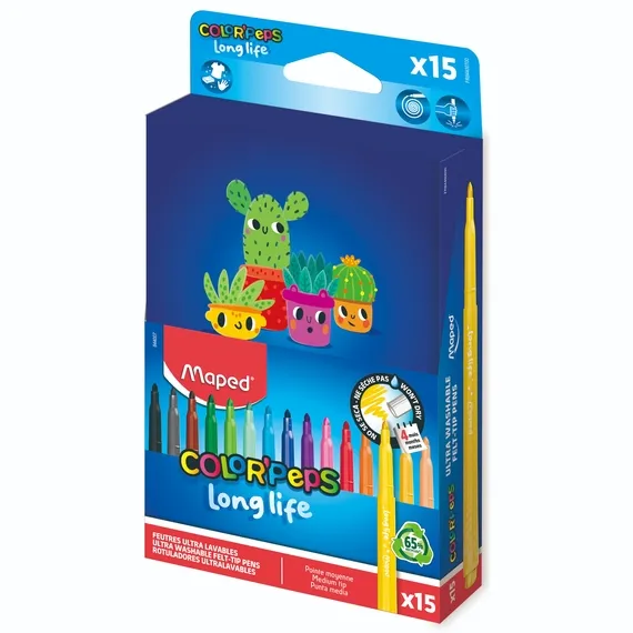 Maped Viltstift Maped Color'Peps Long Life 2.0 doos à 15 stuks assorti