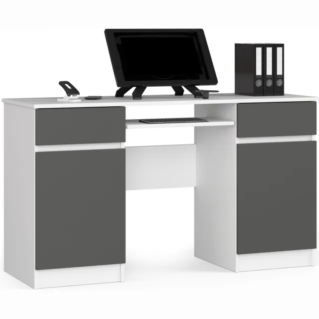 Akord Bureau A5 / Computerbureau / Computer Tafel / Bureautafel / Wit - Grafietgrijs / 135 x 77 x 50 cm