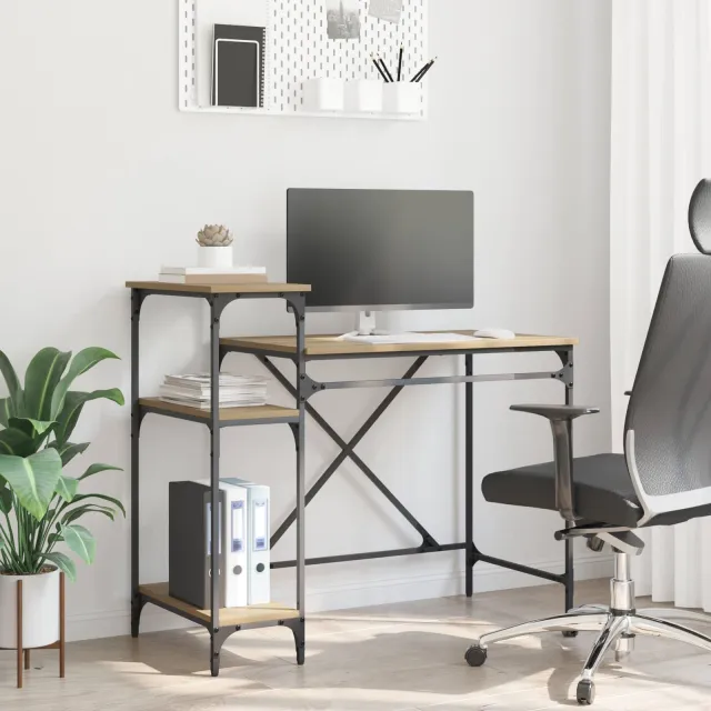 vidaXL Bureau Artisan Eiken Bewerkt hout 105 x 50 x 90 cm, foto 2