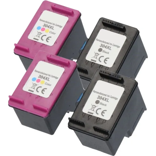 InktDL Huismerk geschikt voor HP 304XL Inktcartridges - 4 Inktpatronen - Geschikt voor DeskJet 2620 - 2630 - 3720 - 3762 - Envy 5010 - 5020 - 5030 Multipack 2X Zwart + 2X Kleur