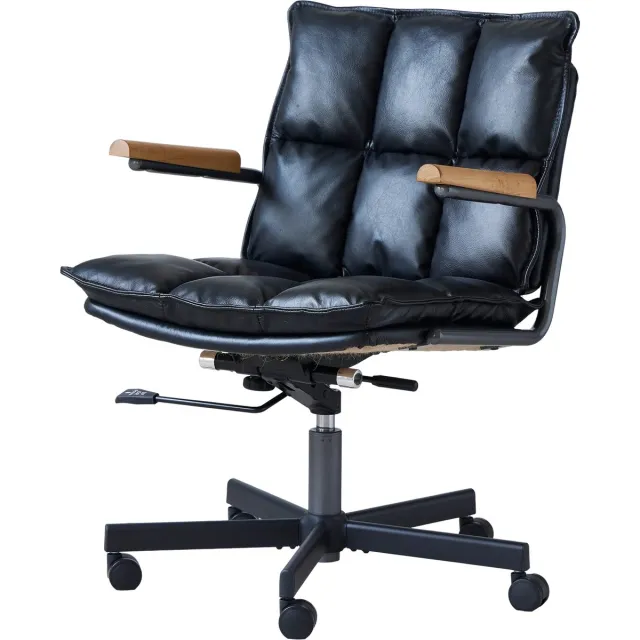 COVREO Bureaustoel 65x58x97 cm zwart leer, met wielen en houten armleuningen