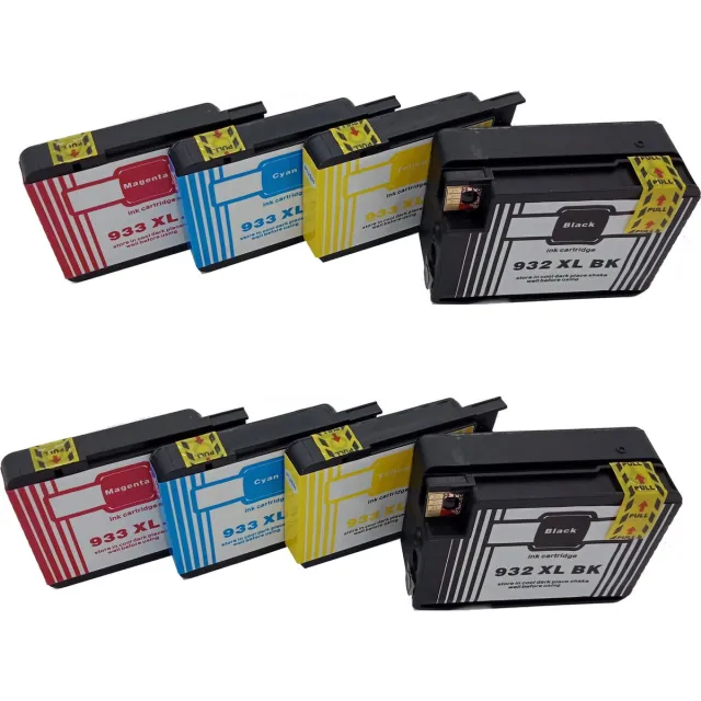 KATRIZ huismerk inkt voor|HP 2x 932XL BK+ 2x 933XL Cyan + 2x 933XL Magenta + 2x 933XL Yellow | (8stuks) - Met chip Zwart, Cyaan, Magenta, Geel