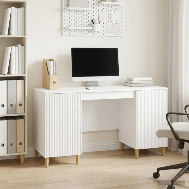 vidaXL Bureau met plank Hoogglans Wit 142,5 x 50 x 75 cm Bewerkt hout, foto 2
